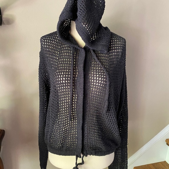NWT Black Crochet Hoodie Sweater Small - Picture 1 of 8